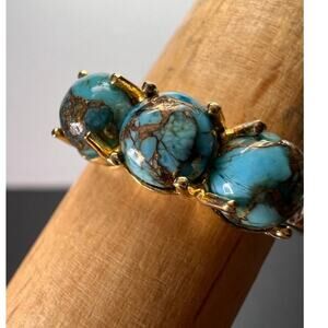 Blue composite turquoise trilogy ring in gold over sterling silver size 9